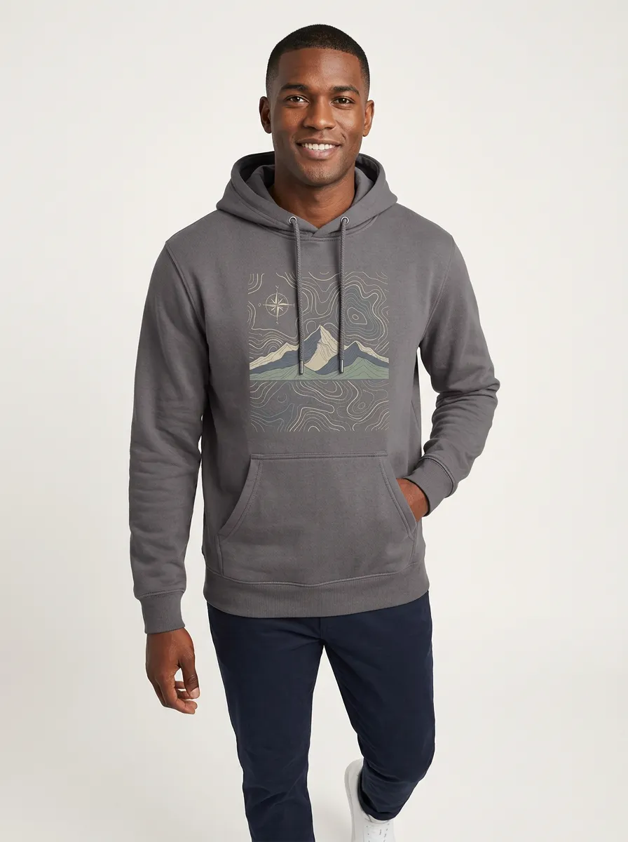 Men's Mountain Adventure Topographic Compass Graphic Hoodie