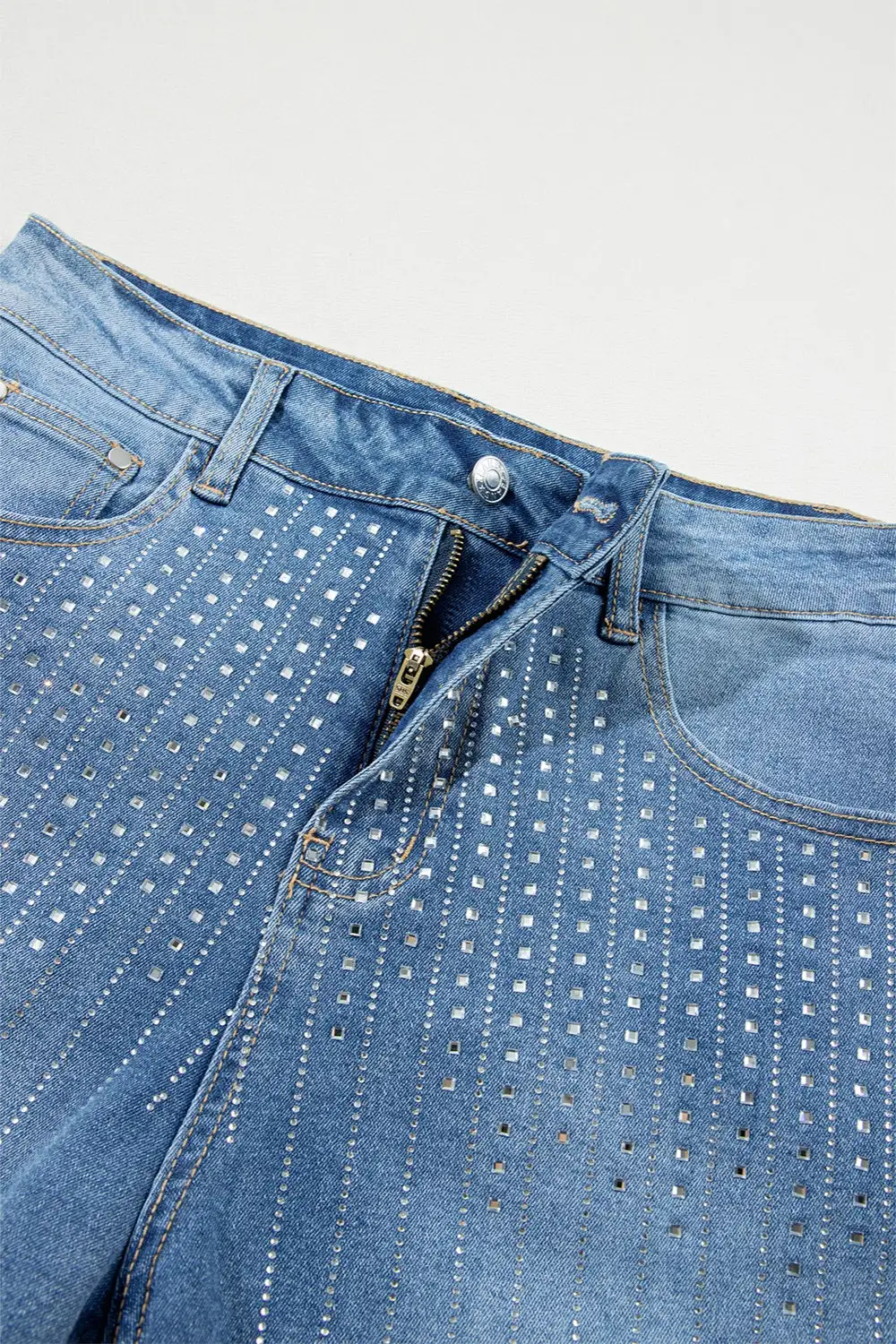 Rhinestone High Waist Shorts Denim Pants