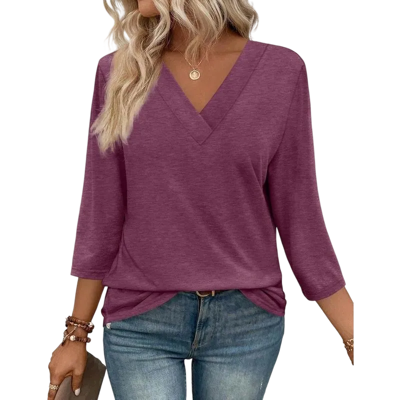 3/4 Length Sleeve Women's Tops V Neck Casual Tunic Tops Basic Shirts