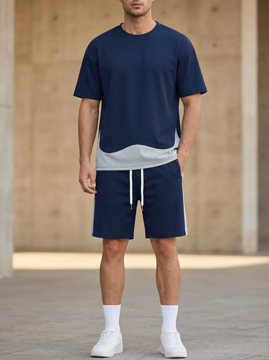 Classic Colorblock Detail Detail Men's T-Shirt And Shorts Set