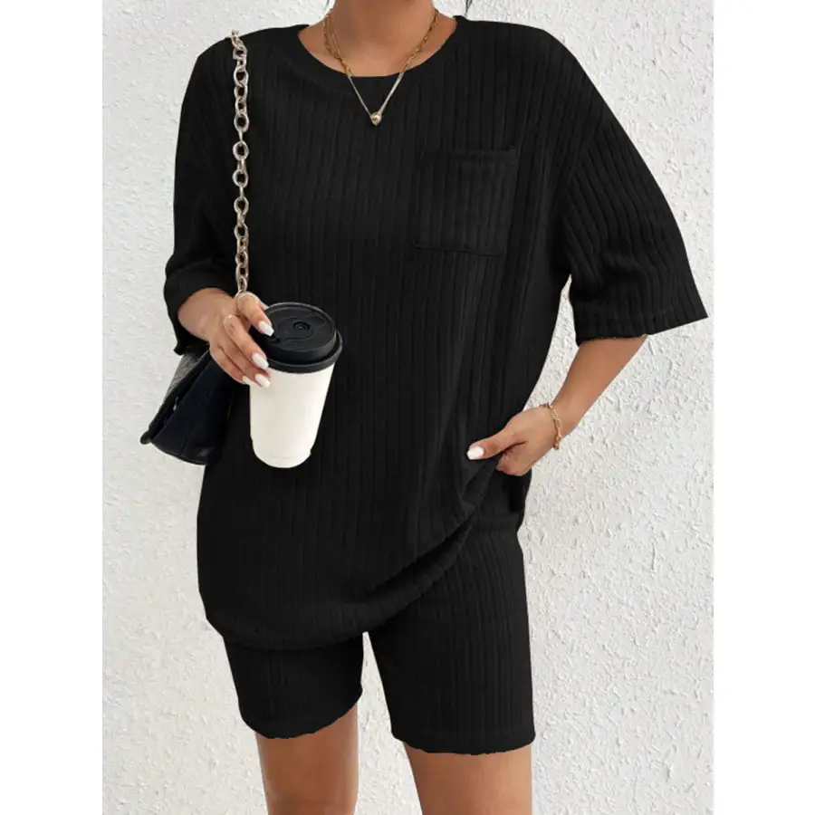 Ribbed Round Neck Top and Shorts Set
