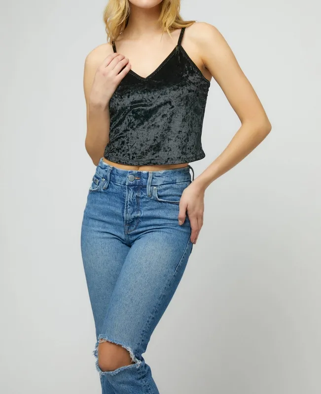 Black Crushed Velvet Crop Cami