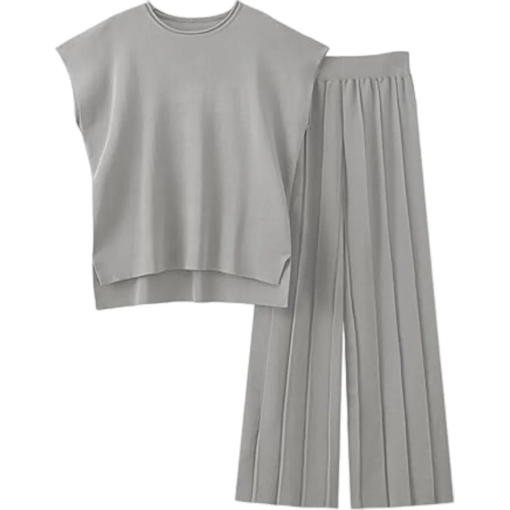 Women's Sweater Set 2 Piece Lounge Set Knit Pullover Tops Vest Pants Outfits