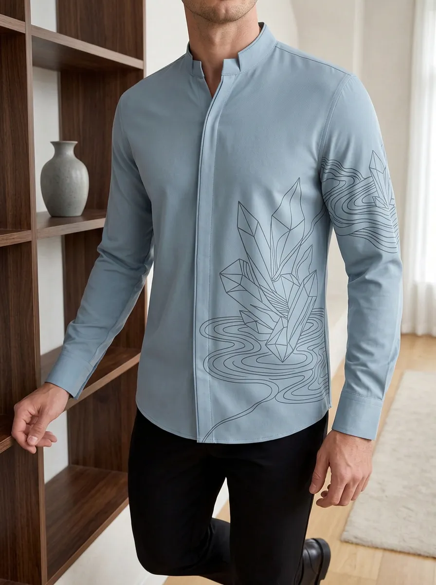 Men's Crystal Geometric Abstract Printed Slim Fit Shirt