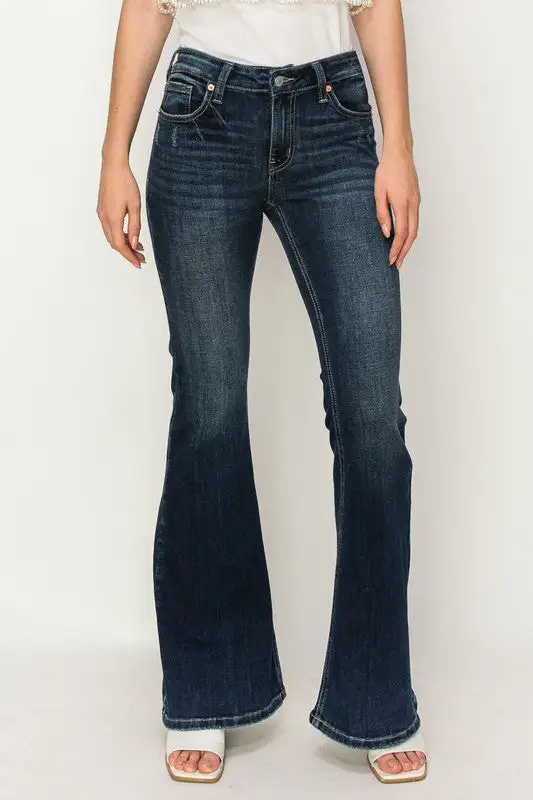 Mid Rise Flare Embellished Denim Jeans