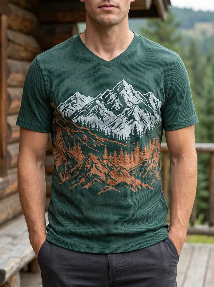 Men's Riverline Outdoor Nature Lover Mountain Forest V-Neck T-Shirt