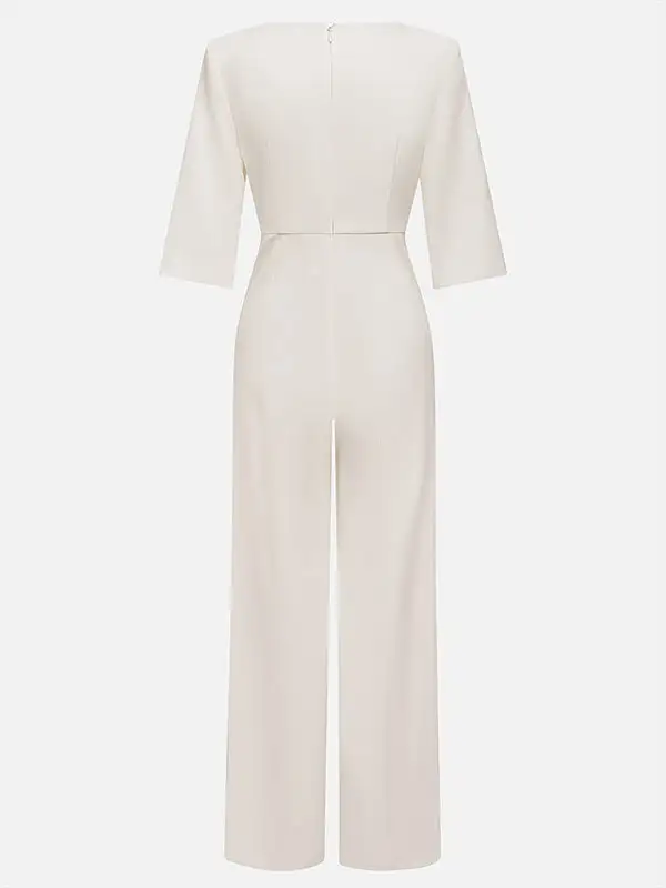 Losse Effen Kleur Split Joint Jumpsuits Met Ronde