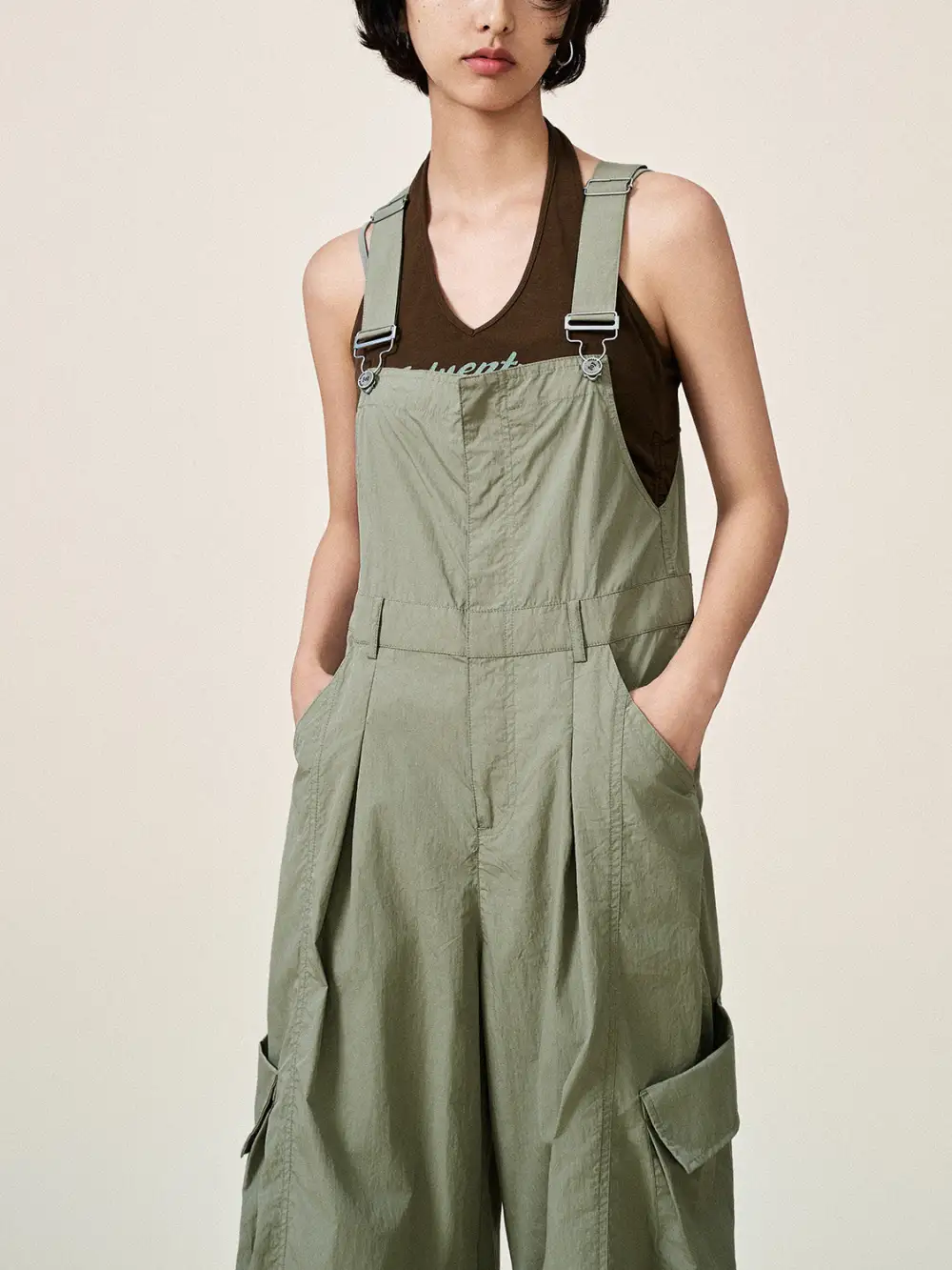 Utility Style Wide-Leg Cargo Overalls