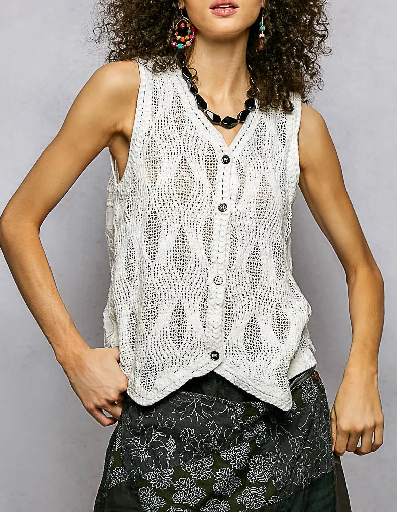 Button Down V-Neck Sweater Vest