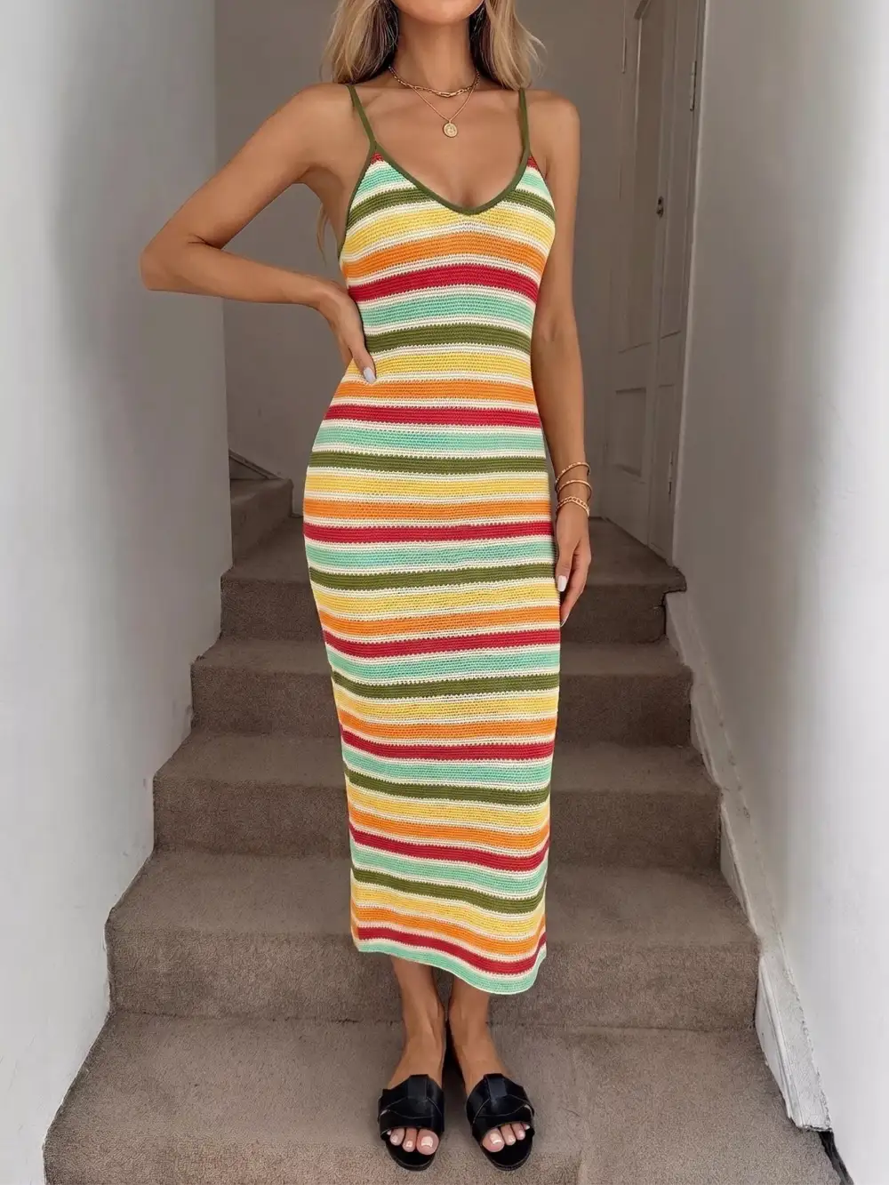 Striped Knit Midi Dress