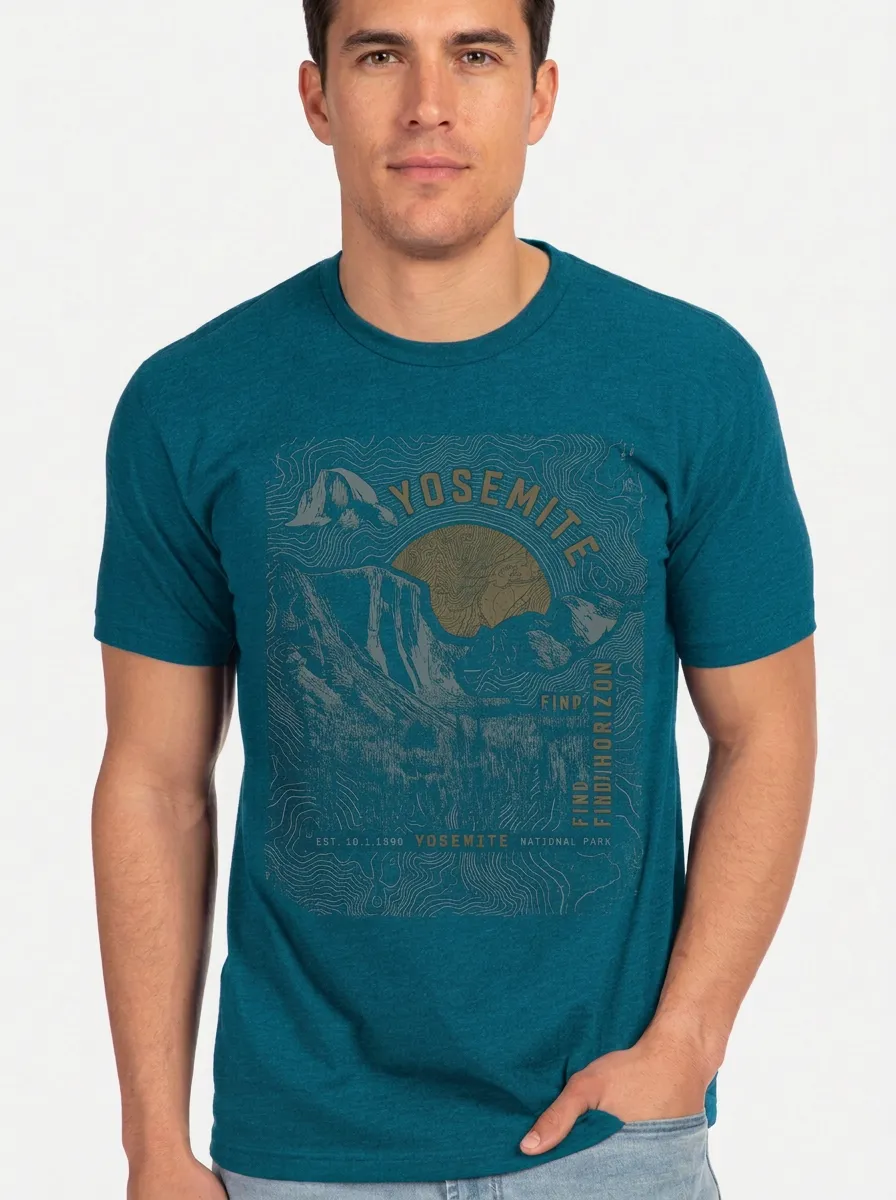 Men's Crewneck Camp Trail Yosemite National Park Mountain Topographic Graphic T-Shirt