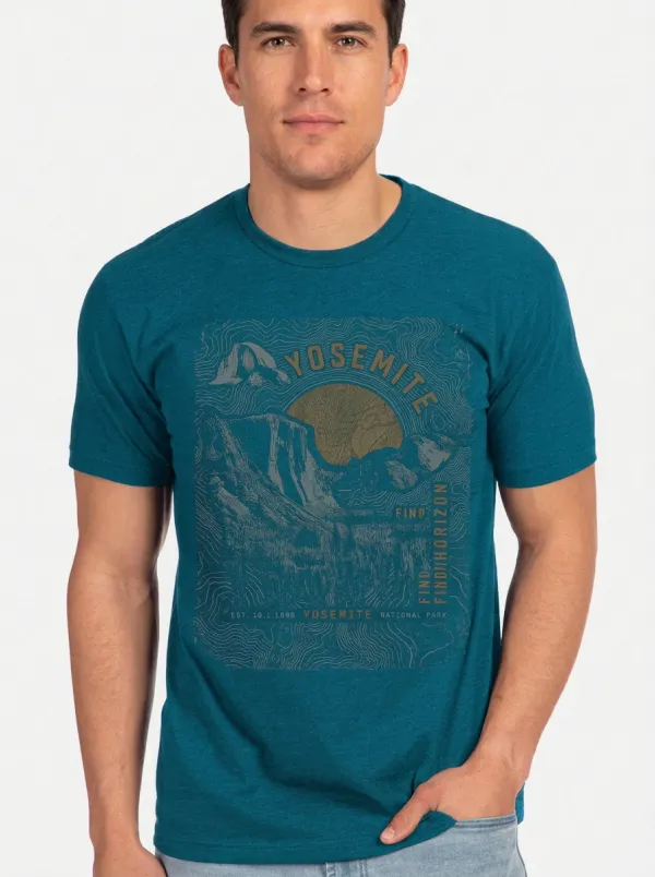 Men's Crewneck Camp Trail Yosemite National Park Mountain Topographic Graphic T-Shirt