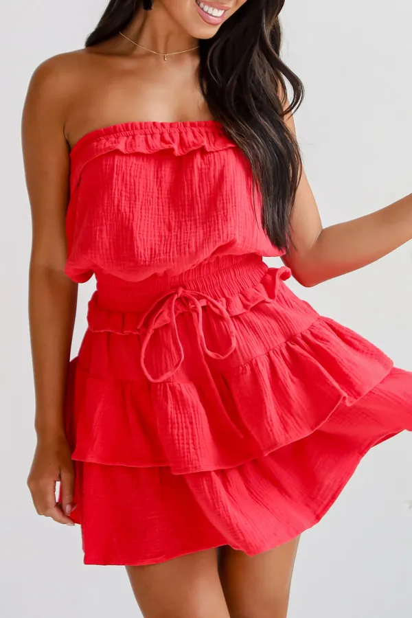 Casual Linen Strapless Mini Dress