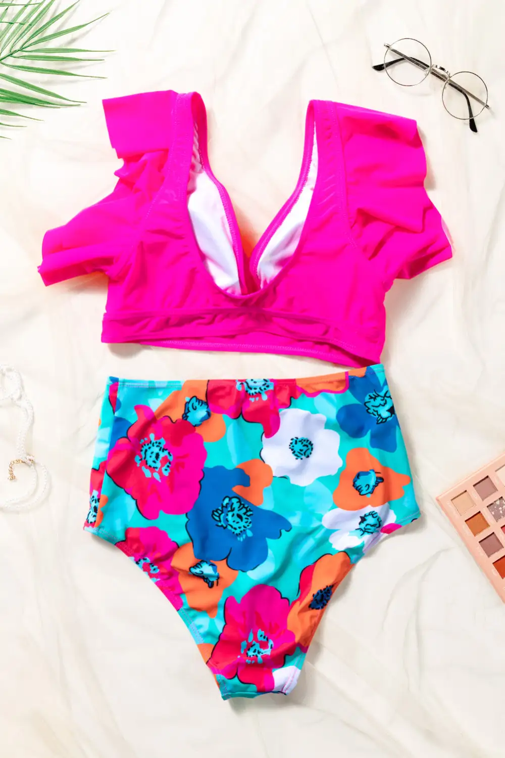 Floral Print High Bikini Bottom Swim Set