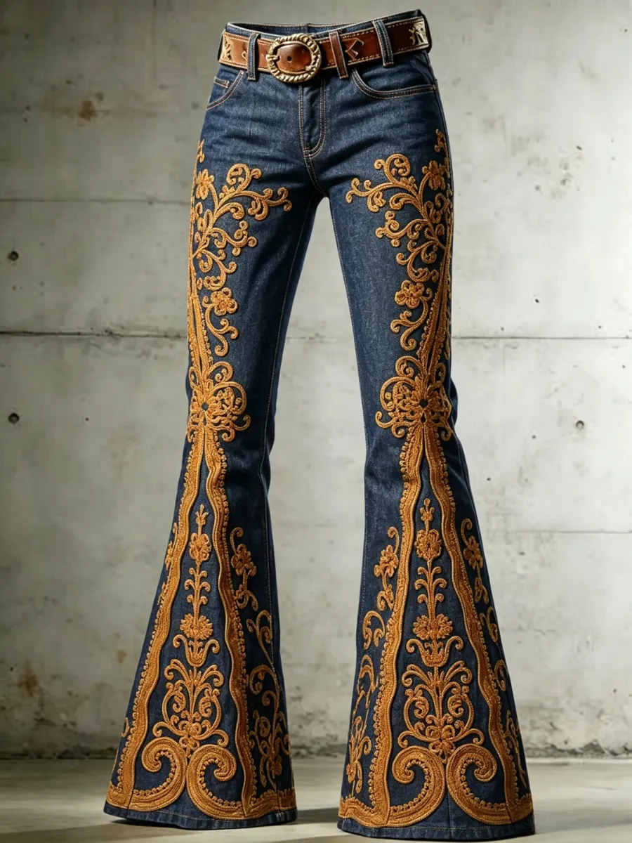 Women's Western Style Contrasting Denim Pants