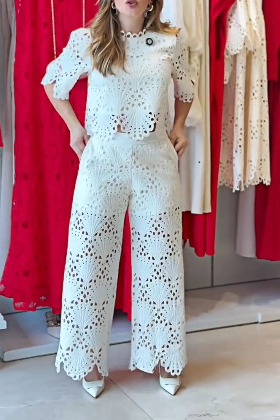 Women'S Hollow Top & Pants Set