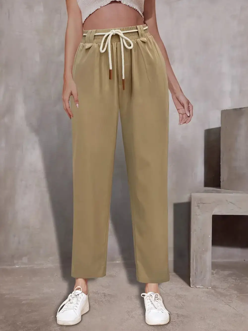 Relaxed Tie Detail High Waist Pants