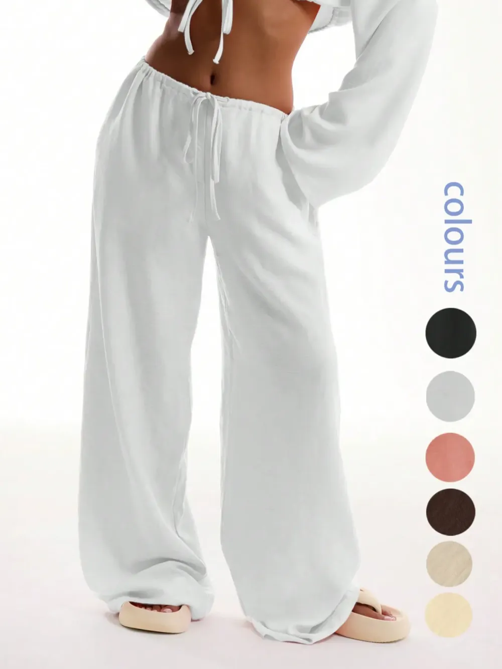 Casual Comfy Wide Leg Woven Trousers for Beach Vacation Holiday
