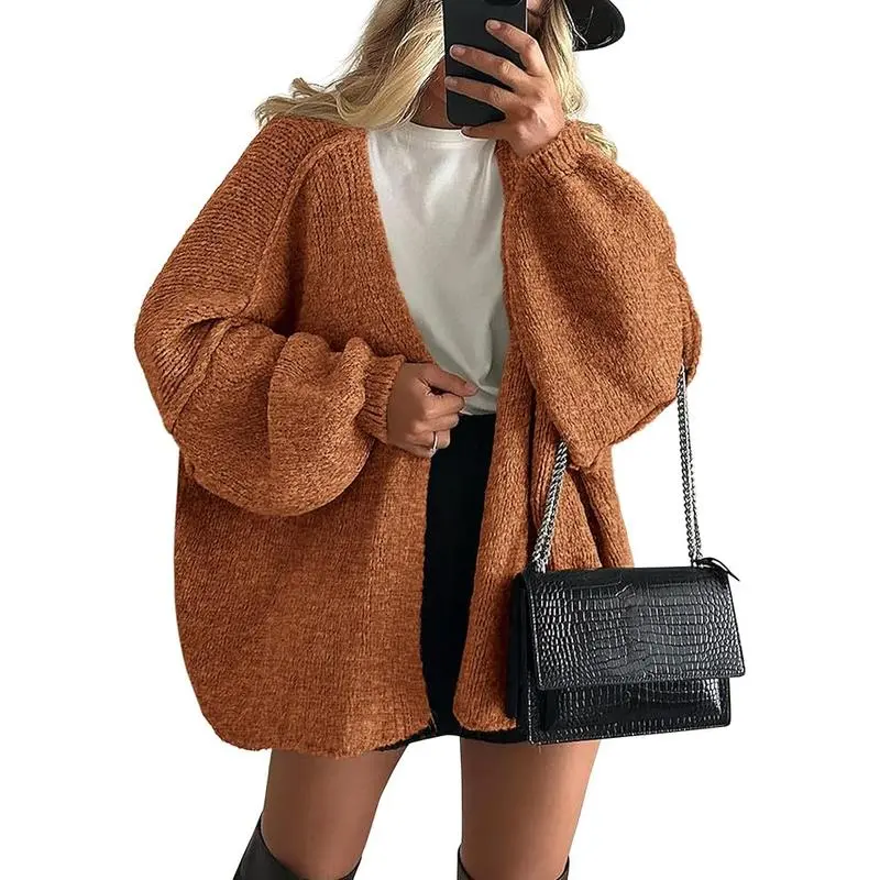 Womens Oversized Cardigan Sweaters 2025 Fall Long Lantern Sleeve Knit Open Front Lightweight Sweater Knitwear Womenswear