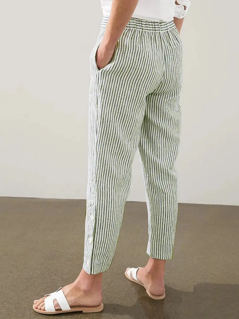 Striped Side Button Detail Plus Pants