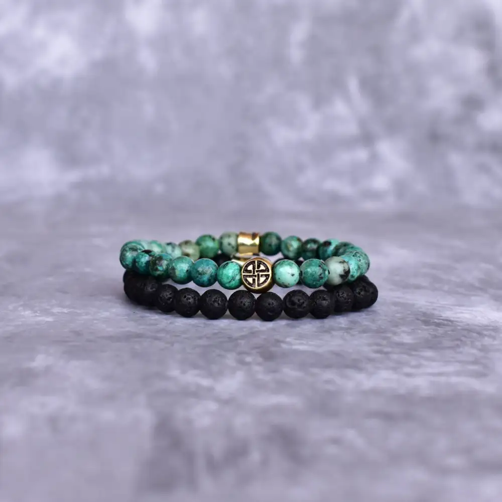 Celtic Knot Dual-Stone Lava Turquoise Bead Bracelet