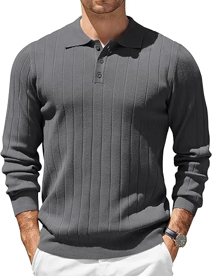 Mens Long Sleeve Knit Polo Sweater