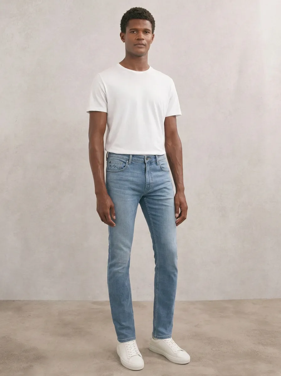 Men's Classic Flexible Mountain Graphic Embroidered Stretch Denim Jeans
