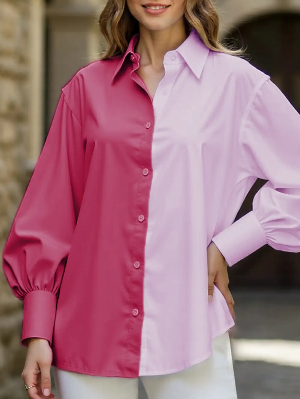 Simple Patchwork Contrast Detail Shirt