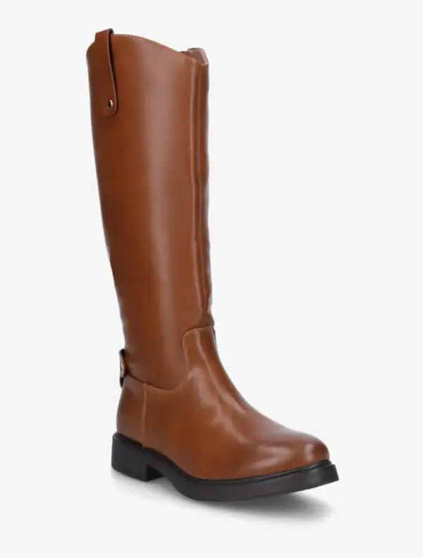Modern Riding Block Heel Faux Leather Knee High Boots