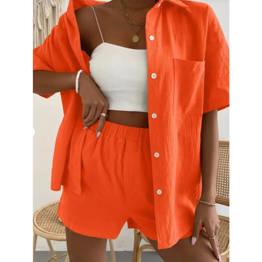 Button Up Short Sleeve Shirt and Shorts Set