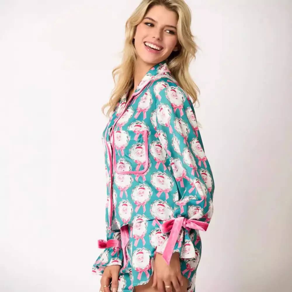 Silky Long Sleeve Shorts Pajama Set