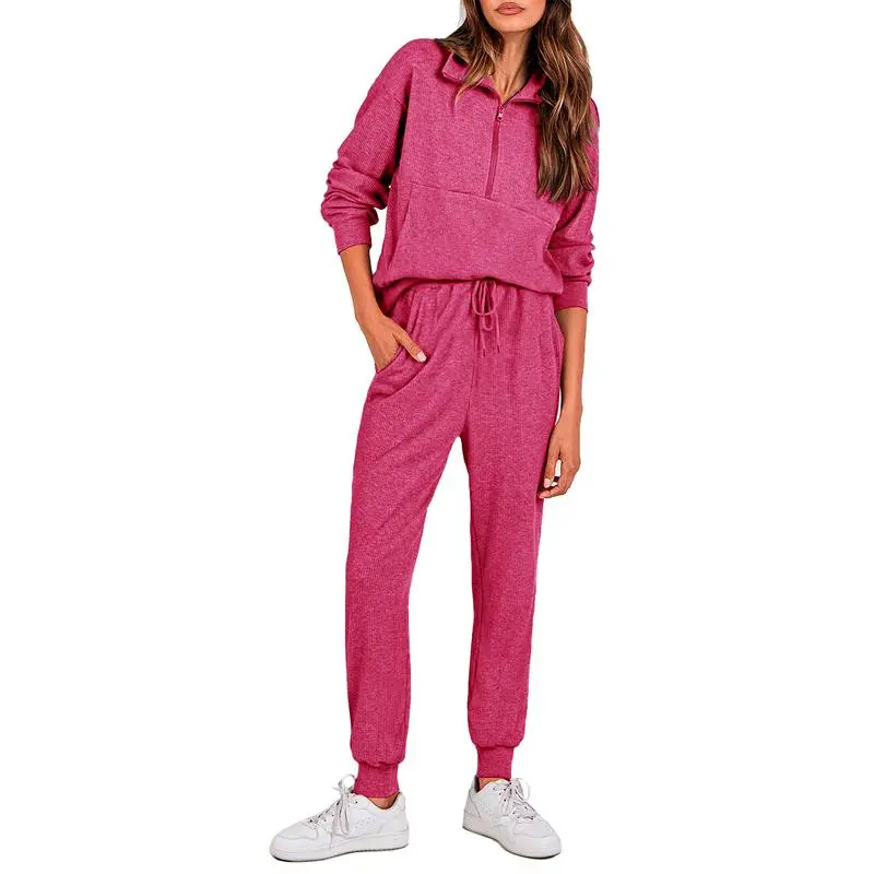 Women'S 2-Piece Sweatpants Set Long Sleeve Half Zip Pullover Sweatshirt & Joggers Pants Comfy Outfits Soft Tracksuit For Yoga Gym Activewear With Front Pocket & Elastic Waistband - Sweatsuit Loose