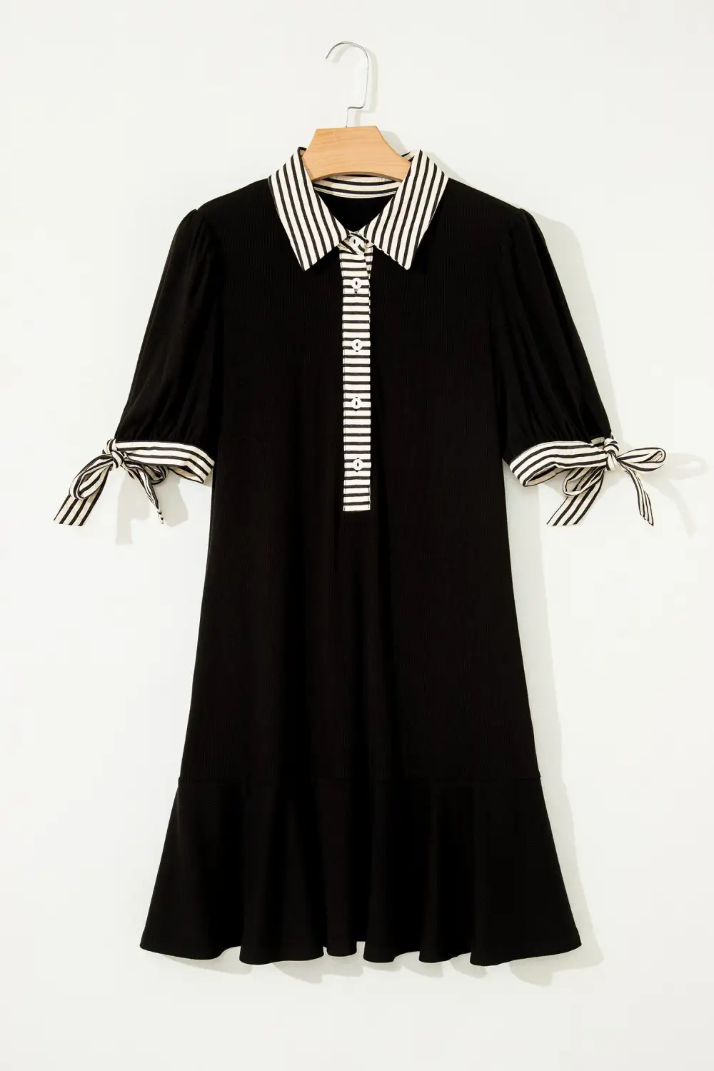 Striped Half Button Short Sleeve Mini Dress