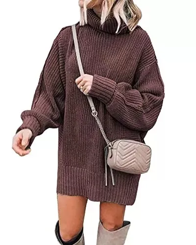 Women Fashion Sweater Short Dress Long Sleeve Turtleneck Oversized Fall Winter Soft Chunky Knit Pullover Sweaters