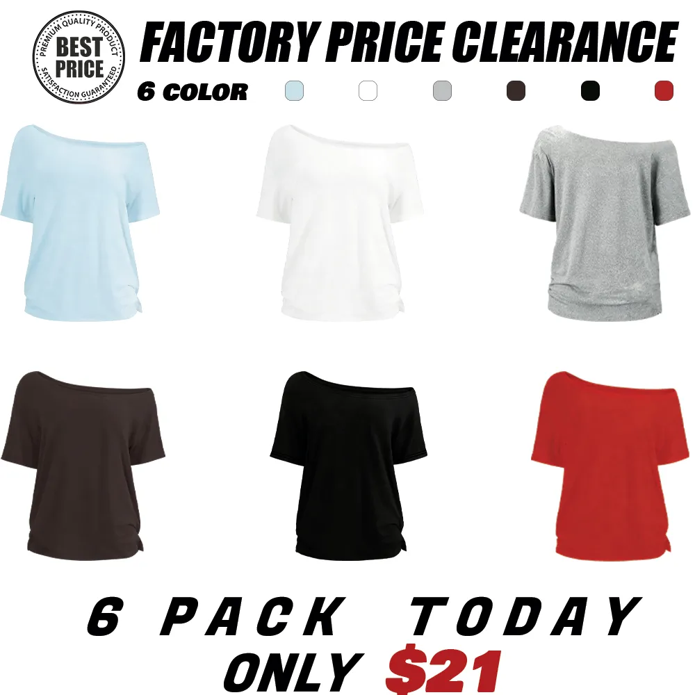 🔥 Women's Off-Shoulder Solid Color Tee | Casual Basic Short Sleeve T-Shirt
