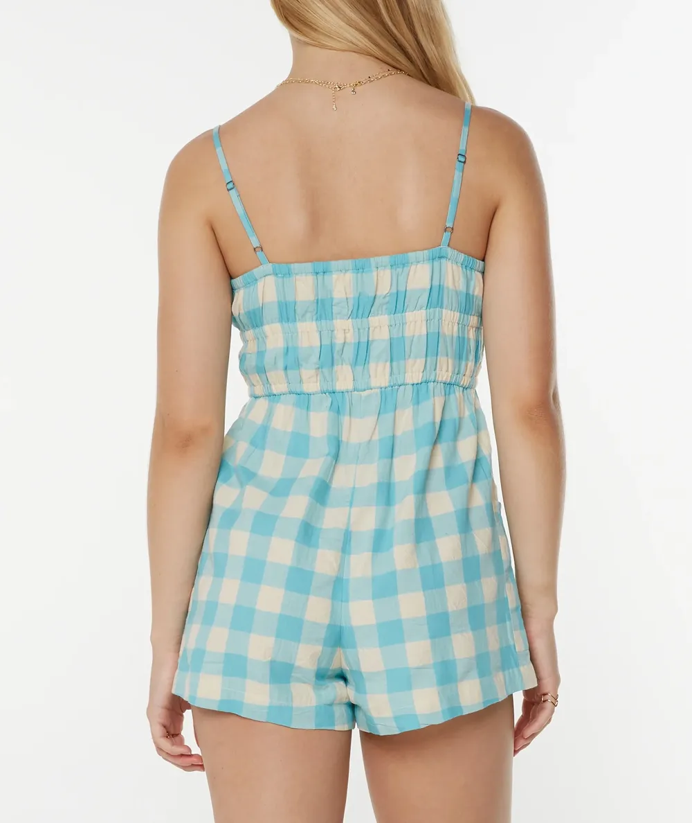 Square-Neck Casual Checkered One-Piece Pants