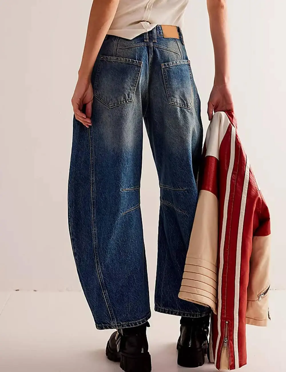 Mid Rise Wide Leg Jeans Barrel Denim Pants