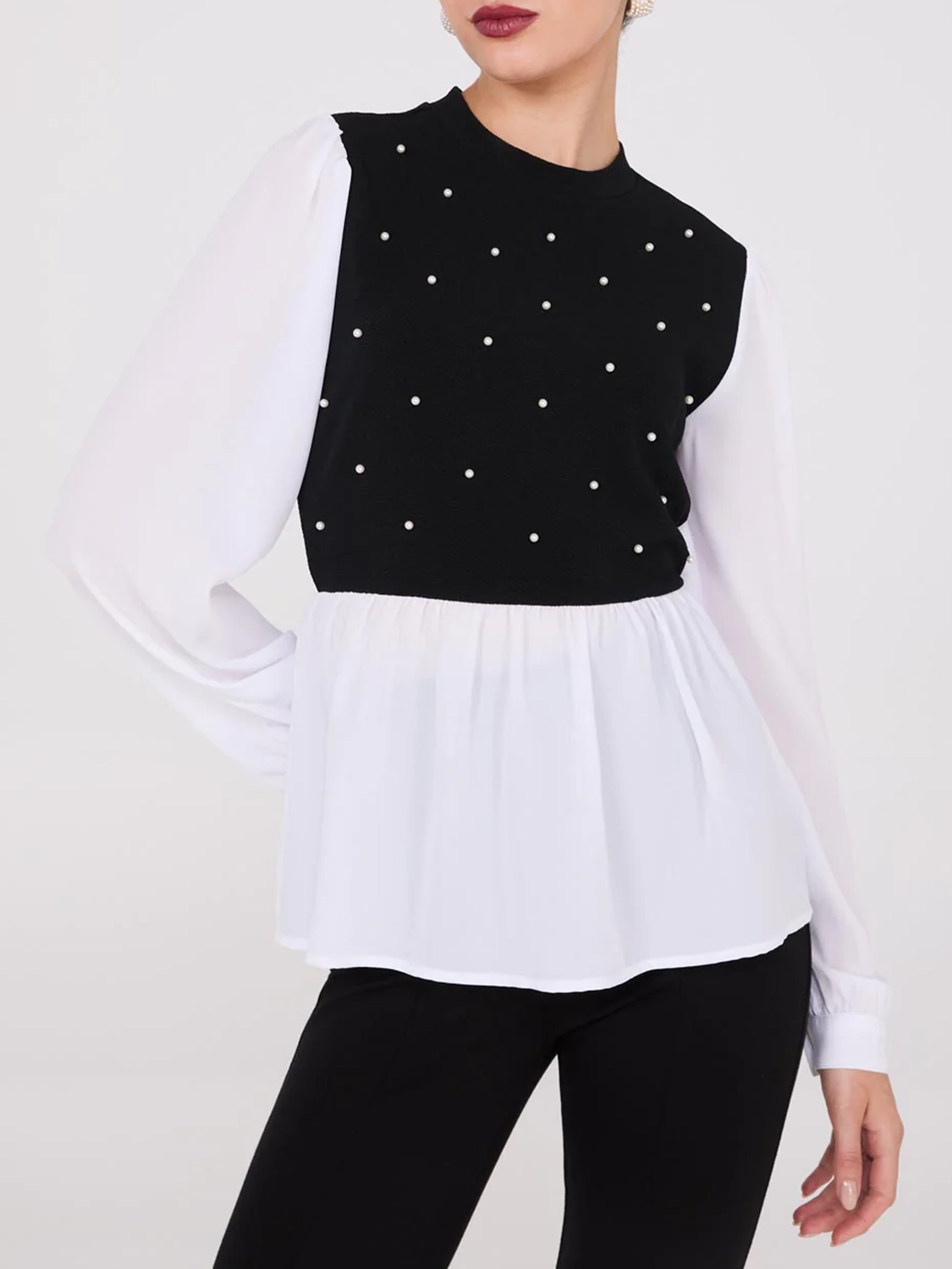 Polka Dot Contrast Panel Shirt