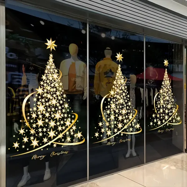 Large Golden Christmas Tree Window Clings