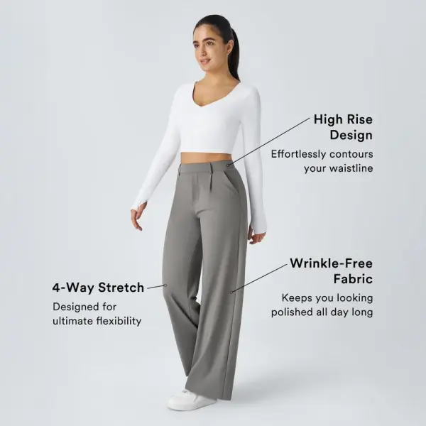 Women‘s Flex High Waisted Plicated Side Pocket Straight Leg Work Pants