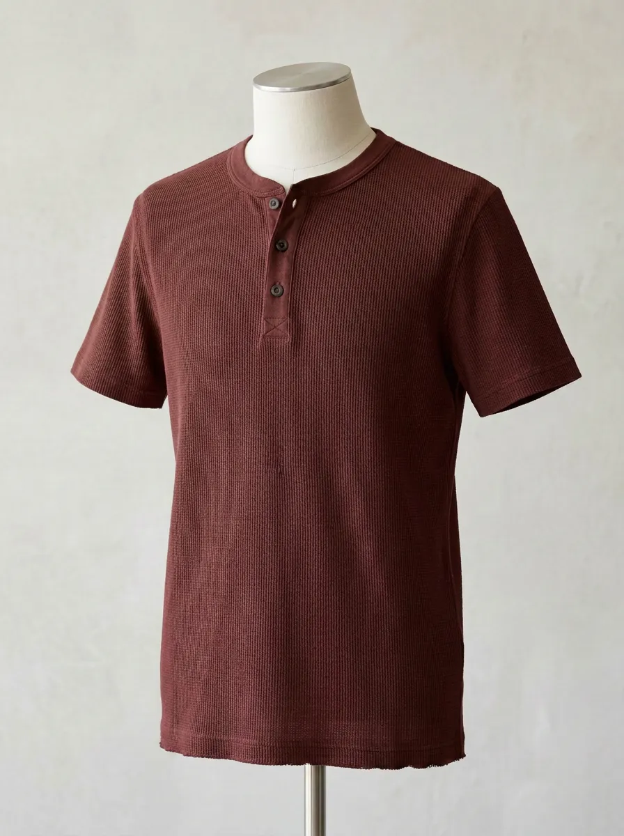Ribbed Textured Men's Short-Sleeve Henley Shirt