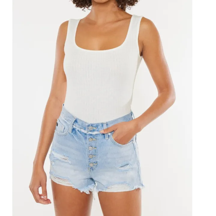 Refined Distressed Button Fly Denim Shorts