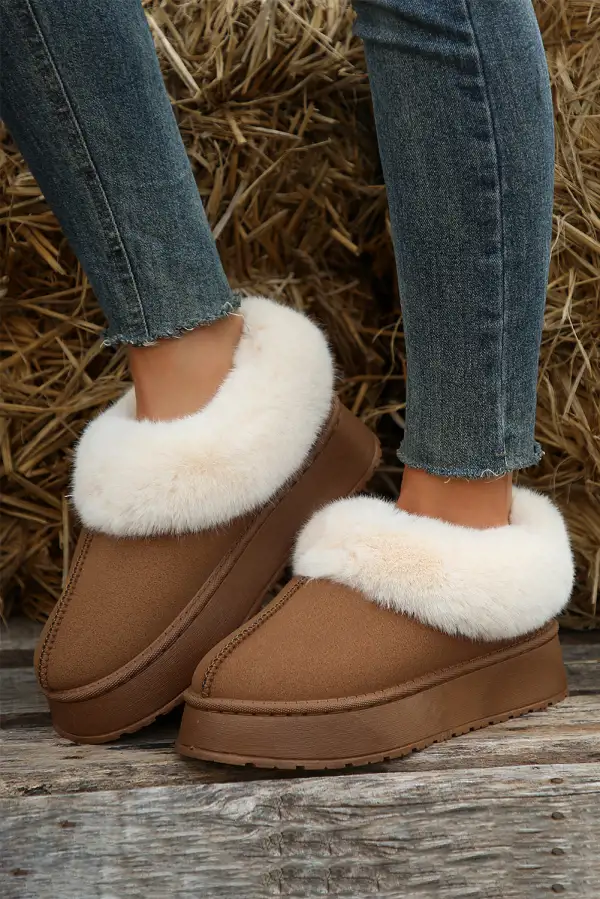 Suede Trim Thick Sole Slippers