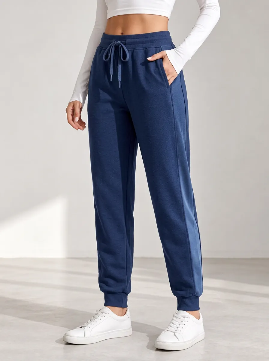 Women's Navy Joggers with Drawstring Detail