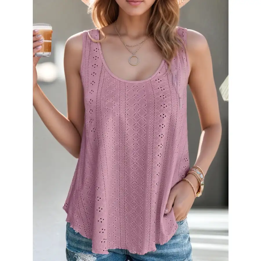 Eyelet Scoop Neck Tank