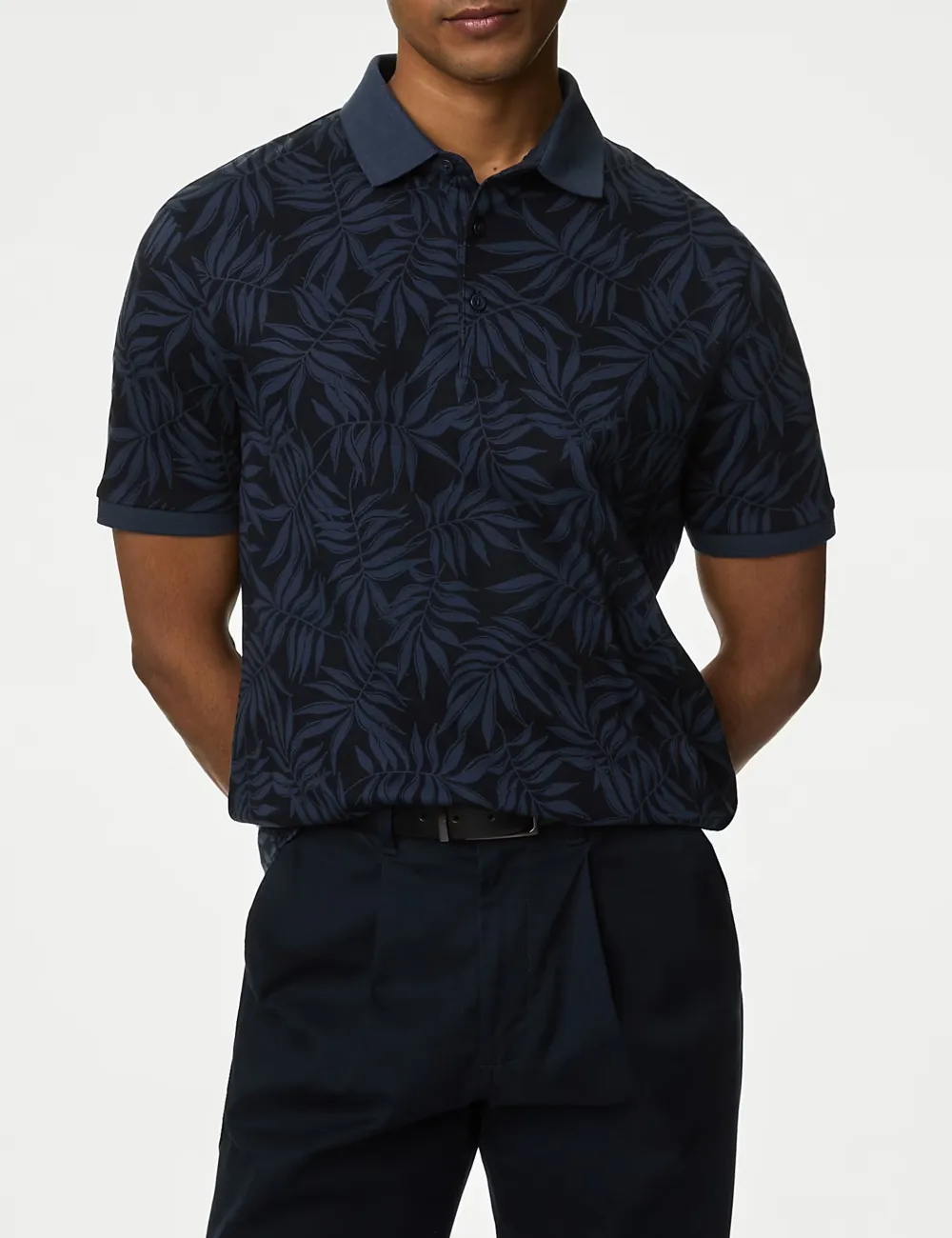 Dark Leaf Print Polo Shirt