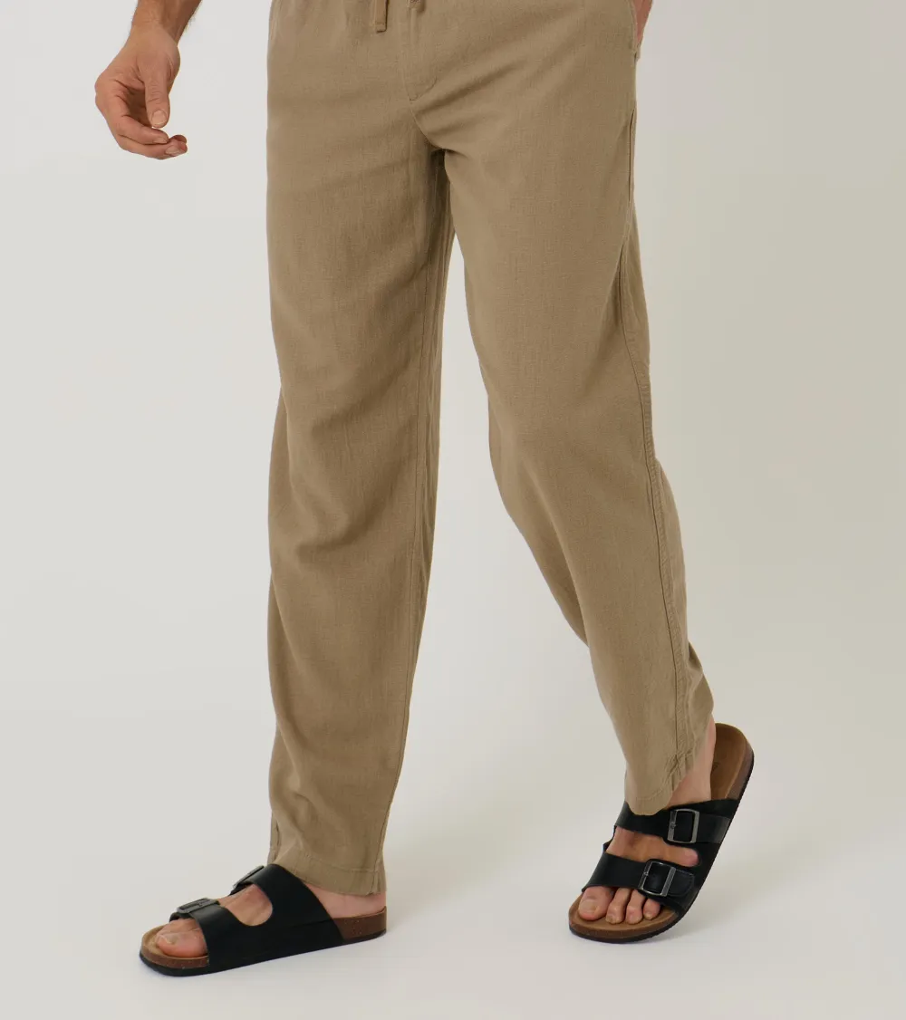 Men's Taupe Linen Blend Drawcord Pants