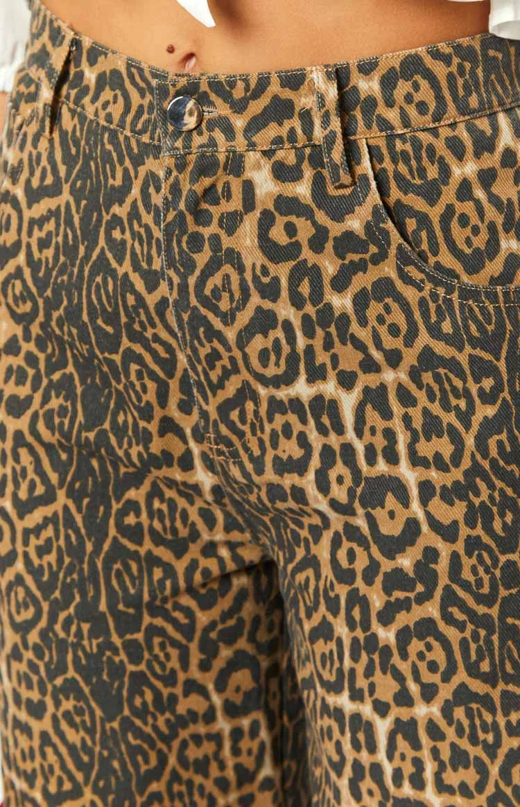 Leopard Print Wide Leg Jeans