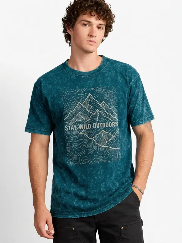 Men's Nature Hiking Lover Stay Wild Outdoors Mountain Printed T-shirt