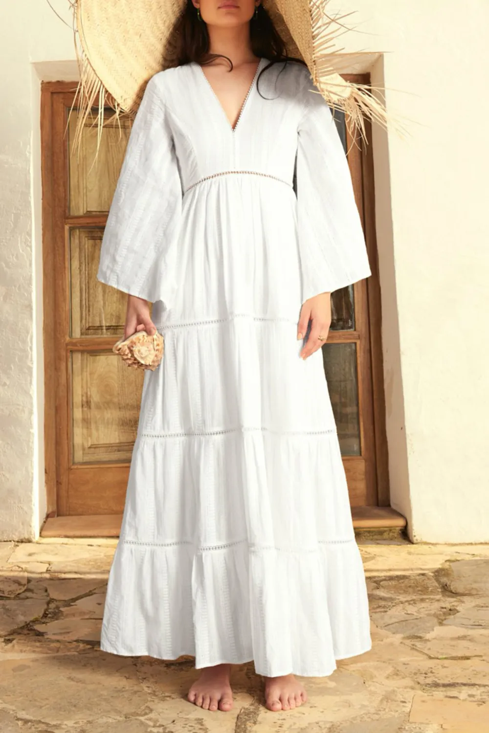 V Neck Tiered Chiffon Maxi Dress